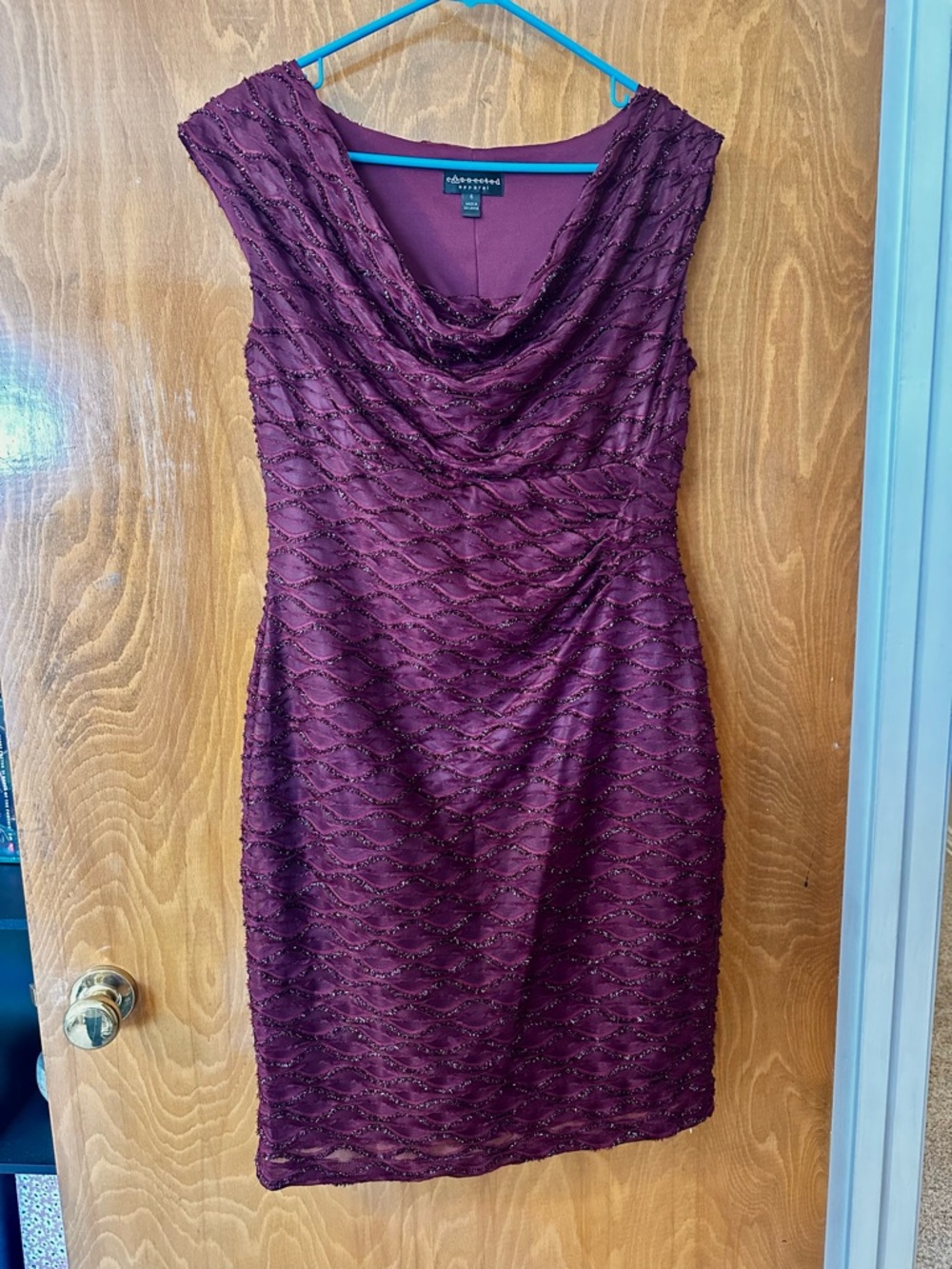 Adrianna Papell Plum Lace Cowl Neck Midi Dress